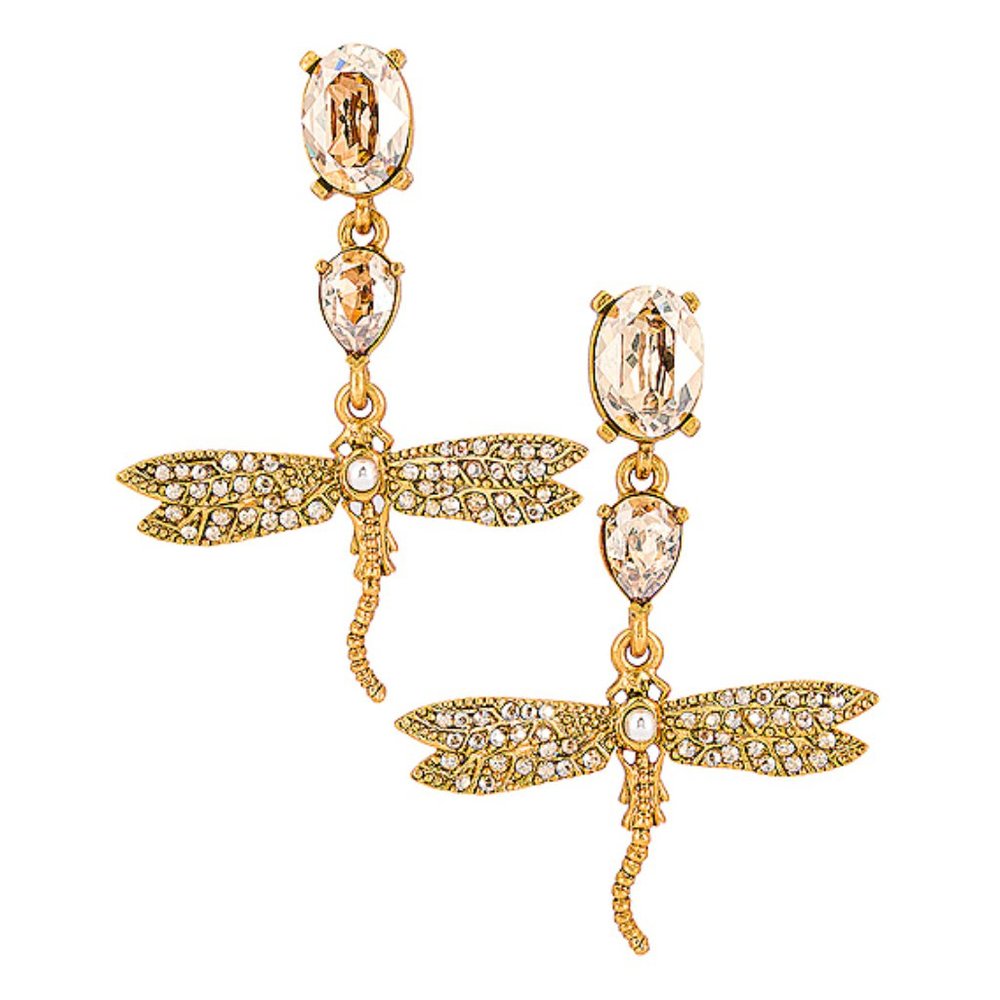 Oscar de la Renta Gold dragonfly drop earrings NEW